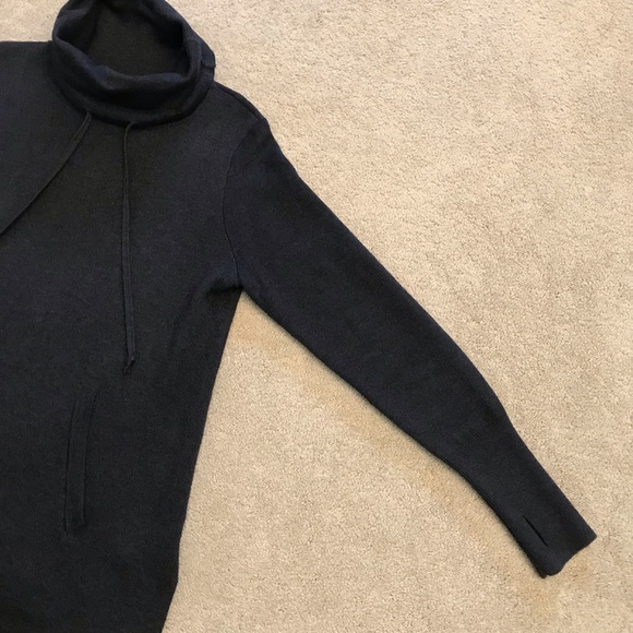 Cynthia Rowley Turtleneck Sweater Womens Medium Charcoal Grey Pocket Thumb Holes - Picture 5 of 9